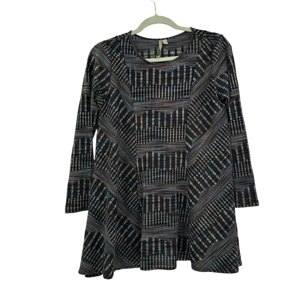 Comfy‎ USA Rainbow Colorful Knit Long Sleeve Lagenlook Blouse Size Small